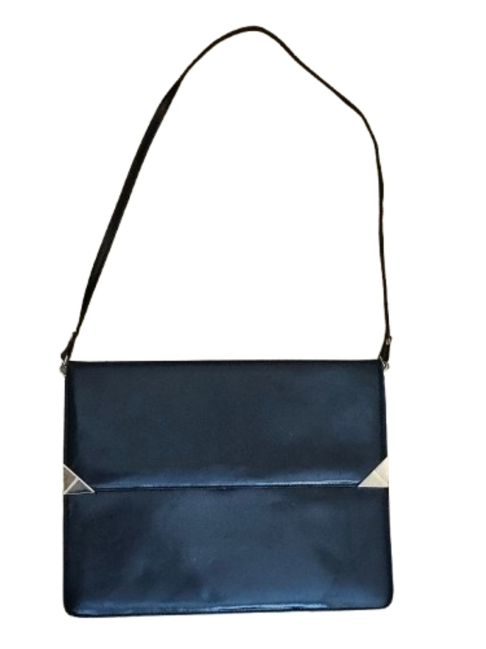 Vintage Italian Leather Shoulder Bag Black Envelope Minimalist 90s Structured